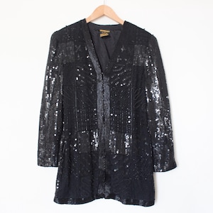Collage by Simon Ellis | Vintage 80&#39;s Black Sequined and Beaded, Blazer | Size S, Sparkle, Glitter, Shiny