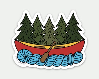 Canoe Yarn Sticker, Vinyl Knitting Sticker, Boat River Water Sticker, Sticker for Knitters and Crochet, Gifts for Knitters (STK-053)