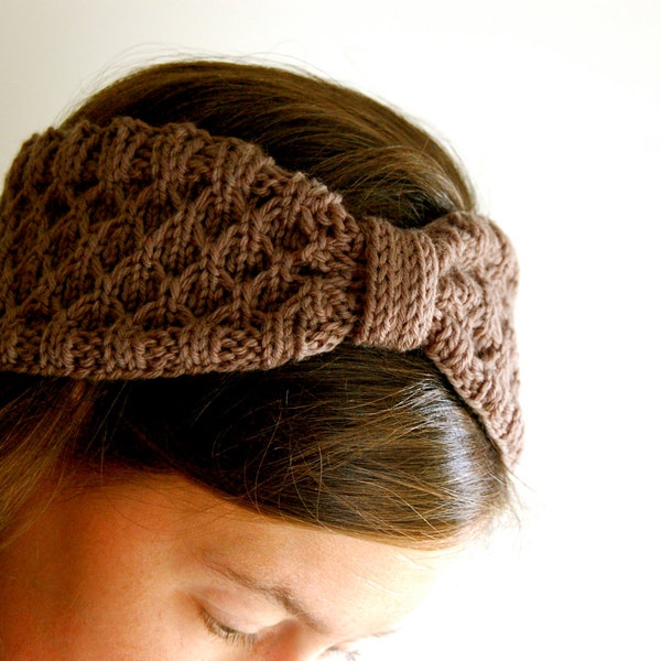 Knit Turban Headband in Taupe Brown, Wool