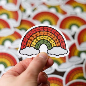 Rainbow Knitting Sticker, Vinyl Rainbow Knitter Sticker, Laptop Sticker, Water Bottle Sticker, Gifts for Knitters, LGBTQ Pride (STK-021)