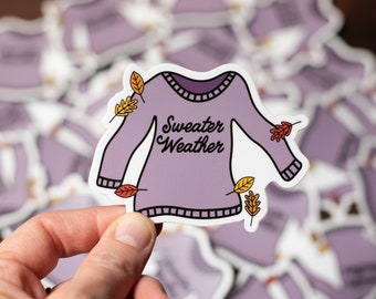 Fall Knitting Sticker, Sweater Weather Sticker, Vinyl Autumn Sticker, Knitting Laptop Water Bottle Sticker, Gifts for Knitters (STK-027)