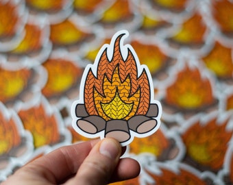 Campfire Knitting Sticker, Camping Sticker, Knitter Sticker, Gifts for Knitters, Adventure Sticker, Fire Sticker, Vinyl Sticker (STK-031)