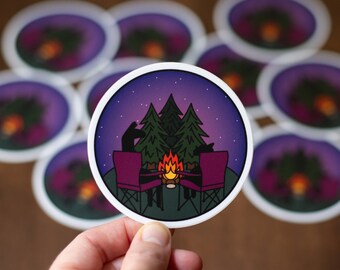 Campfire Friends Sticker, Vinyl Sheep Sticker, Llama Sticker, Camping Sticker, Alpaca Sticker, Knitting and Crochet Sticker (STK-070)