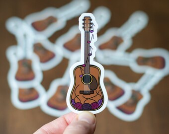 Guitar Yarn Sticker, Vinyl Guitar Sticker, Musical Instrument Sticker, Sticker for Knitters and Crochet, Gifts for Knitters (STK-067)