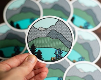 Knitting Parks Sticker - Glacier National Park Vinyl Knitting Sticker, Water Proof Sticker, Circle Sticker, Nature Sticker (STK-010)