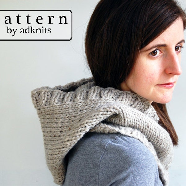 Chunky Hooded Cowl PDF Knitting Pattern, Digital Download