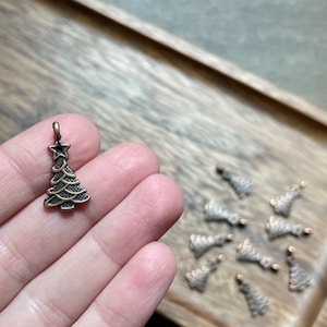 Holiday Christmas Tree Charm Small Antiqued Sterling Silver Holiday Christmas Tree Charm Small Antiqued Sterling Silver
