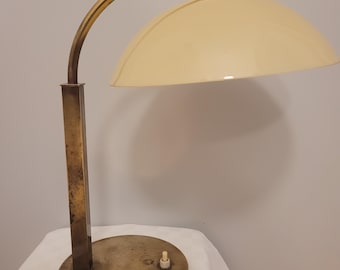 Antieke tafellamp/bureaulamp, messing, beige gelaagd glas, circa 1930, in goede staat.