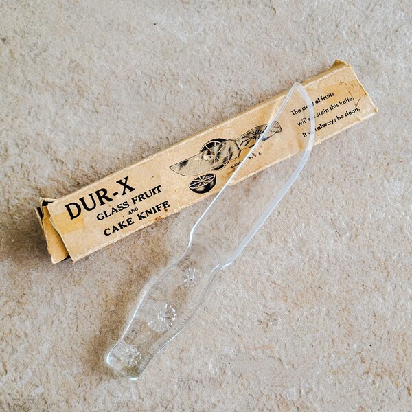 Vintage Cake Knife Collectible 1940s Wedding Cake Cutter Dur-X Glass Didio Bros. Cut Glass Compan Buffalo NY