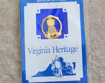 Vintage Bookmark Pineapple Virginia Heritage Williamsburg 24 Kt Gold Plated Unused 1990s