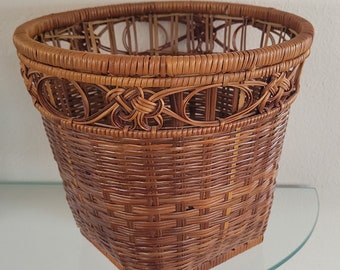 Rattan Basket Vintage Intricate Scroll Weaving Decorative Woven Flower Basket Boho Home Decor