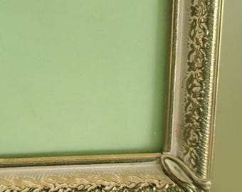 Vintage Floral Metal Photo Frame: Whitewash Gold, 5x7, 1950s
