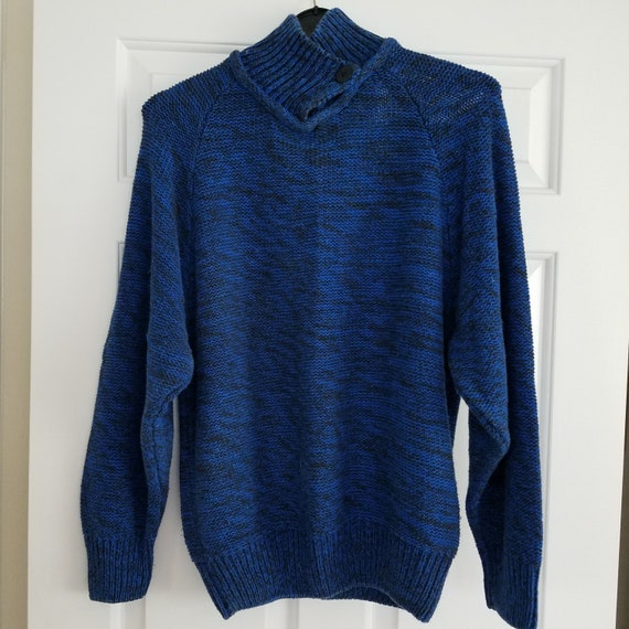 Vintage Sweater Blue Button Collar Long Sleeve Wo… - image 5