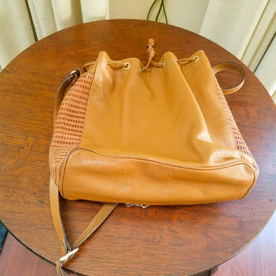 Vintage Leather Hobo Bucket Bag Drawstring Brown … - image 10