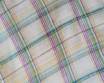 Fabric Rainbow Multi Color Plaid Window Pane Pattern Woven Sewing Craft Project 2 Yards Vintage