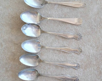 Vintage Collection Silver Plate Spoons for Jewelry Making Supplies Silver Spoon Ring Crafting 6 Spoons