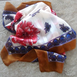 Red Poppy Floral Scarf: Vintage Italian Paisley Silk Blend