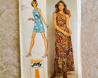 Vintage 1970s Simplicity Pattern 9824 Misses Sleeveless Dress Size 8 Bust 31.5 Inch 24 Inch Waist