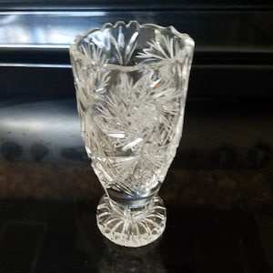 Vintage Cut Crystal Vase: Pinwheel Star Hobstar Design, Saw Tooth Rim
