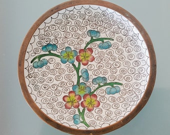 Vintage Chinese Cloisonne Trinket Dish: Floral Enamel Plate, 1920s