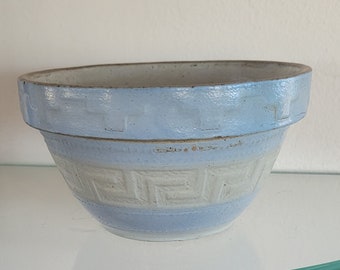 Vintage Red Wing Stoneware Bowl Greek Key Blue Gray Crockery Earthenware 1920s