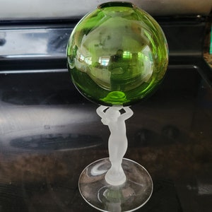 Vintage Cambridge Glass Nude Figure Ivy Bowl Ball Vase Emerald Green
