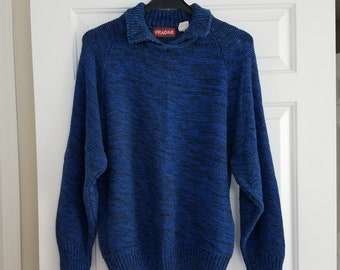 Vintage Sweater Blue Button Collar Long Sleeve Women’s Large 1980s