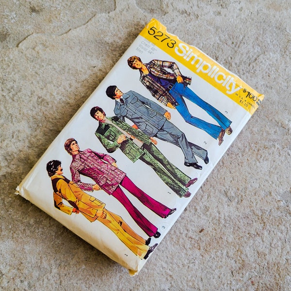 Vintage 1970s Simplicity Pattern 5273 Mens Leisure Suit Jacket Pants Mens Sewing Size 48