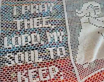 Vintage Childrens Bedspread Filet Crochet Coverlet Now I Lay Me Down To Sleep Teddy Bears Prayer Boy Girl Cradle 1930s