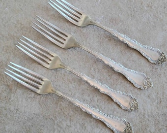 Vintage Ornate Dinner Forks Simeon L & George H Rogers Silverplate Webster Warren Pattern 1901 Set of Four