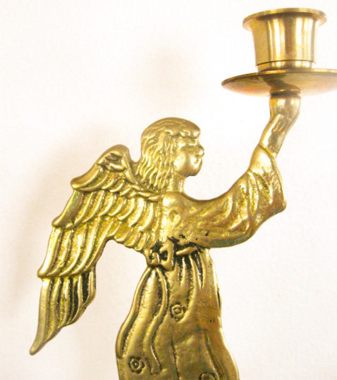 Vintage Brass Angel Candle Holder Metal Winged Angel Figurine Etsy