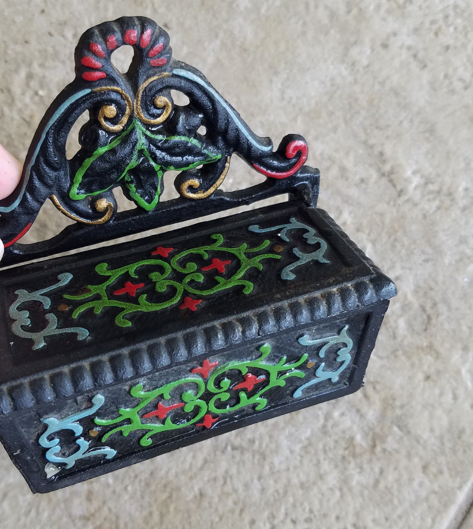 Vintage Wilton Cast Iron Match Holder Painted Green Vines Etsy