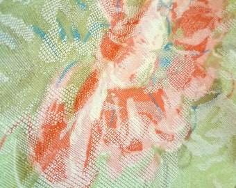 Upholstery Fabric  5 Yards Pastel Floral Culp  Pale Lime Green Coral Blue Damask Style 1998