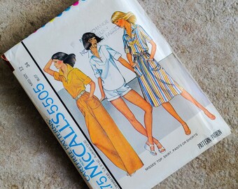 Vintage 1970s McCall Pattern 5505 Misses Top Skirt Palazzo Bell Bottom Pants Shorts Size 12