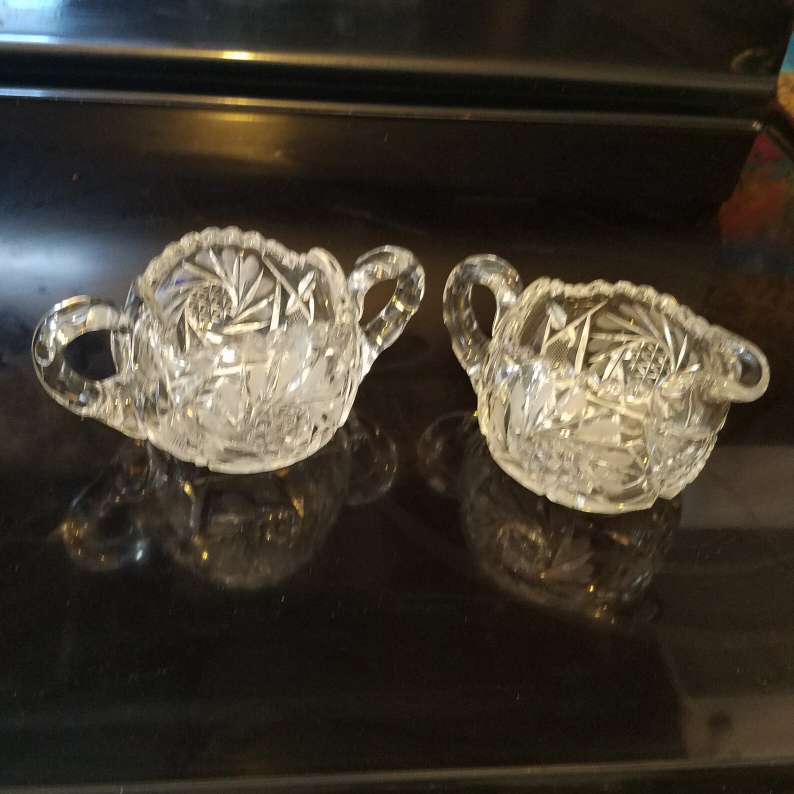 Vintage Cut Glass Creamer Sugar Set American Brilliant Cut Etsy