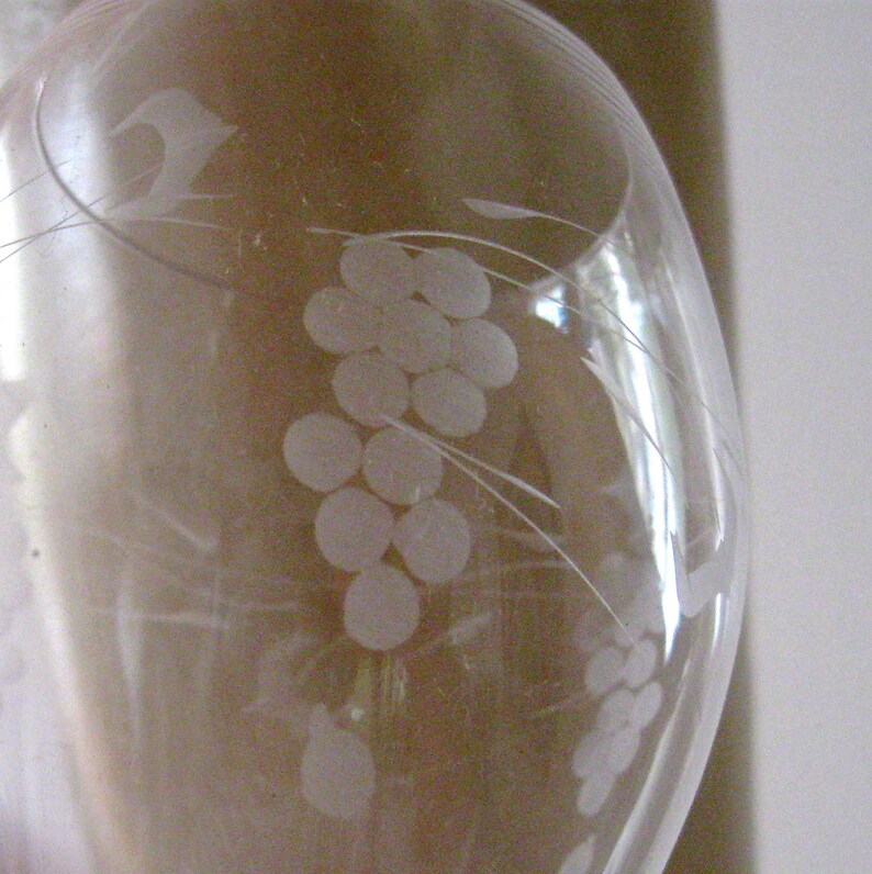 Vintage Wine Glass Glasses Etched Crystal Grape Leaf Stems Two Etsy