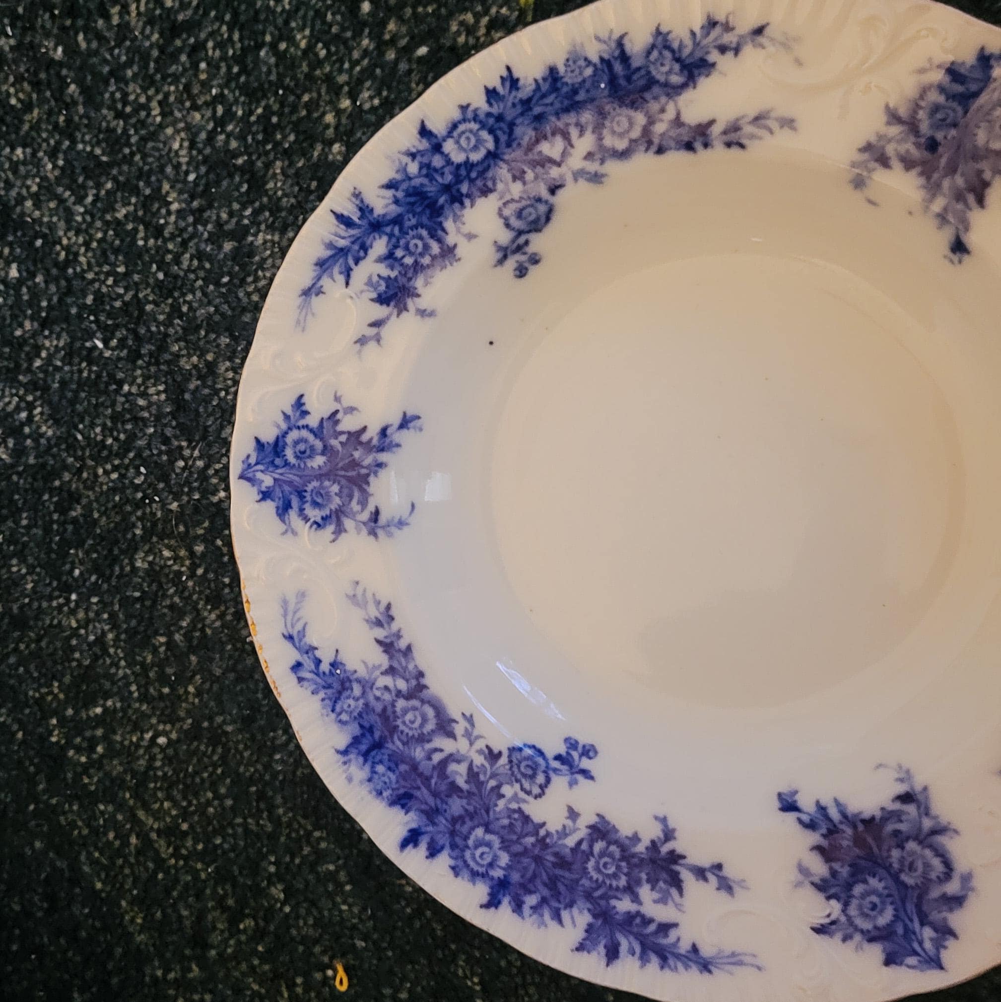 Antique Flow Blue Bowl: Mabelle Floral, Burgess & Leigh, England
