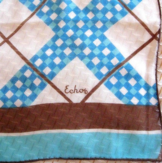 Vintage Echo Scarf Designer Checks Squares Chiffo… - image 2