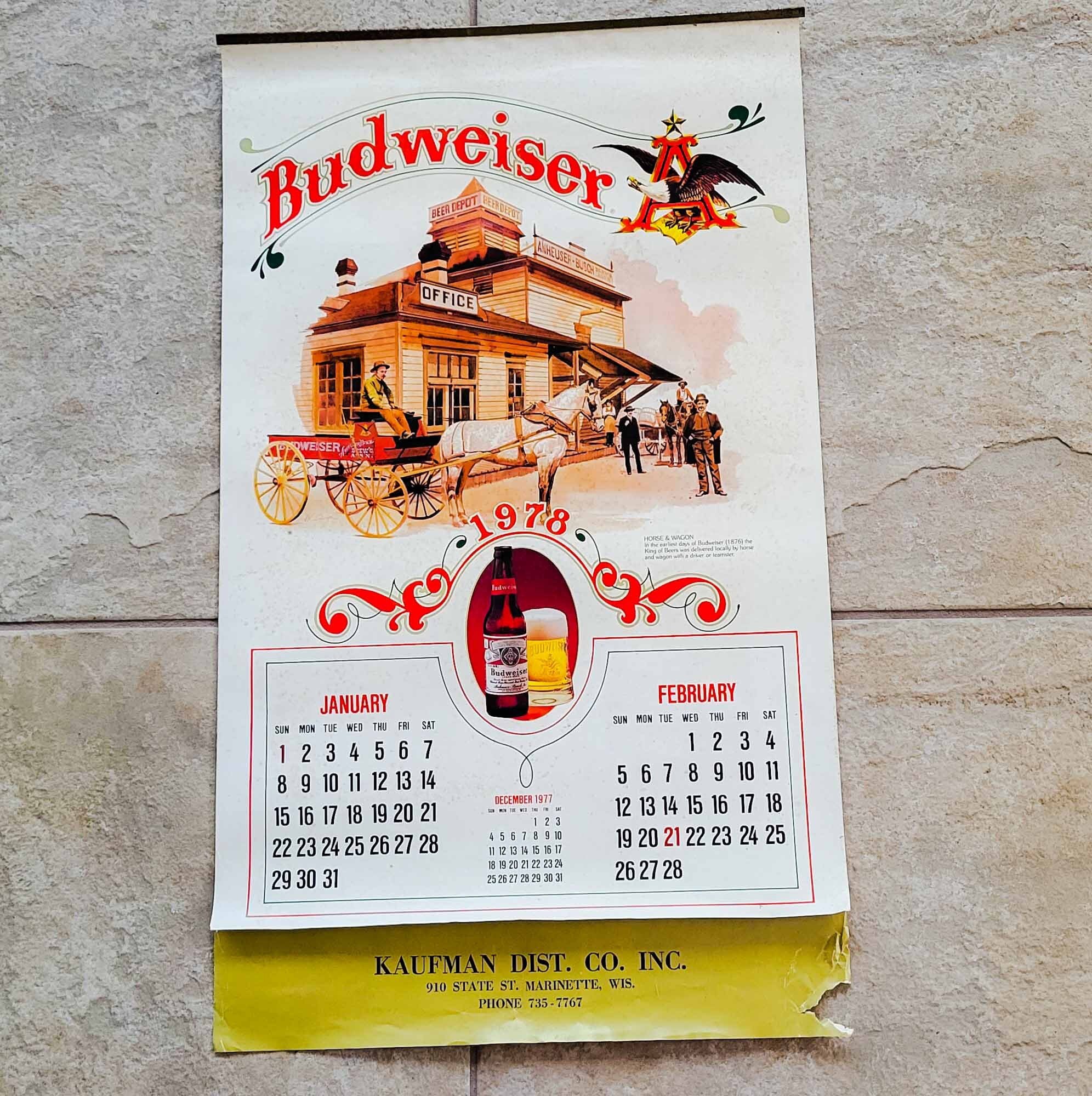 Budweiser Calendar 1978 Anheuser Bush Brewery Carriages Bud Clydesdale  Kaufman Distributing Marinette Wisconsin Vintage - Etsy