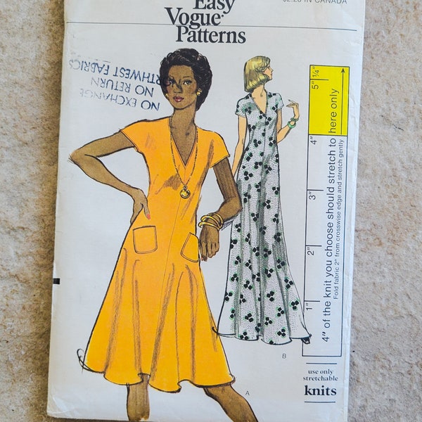 Vintage 1970s Vogue Pattern 8848 Dress Misses in Two Lengths Size 12  Bust 34 Uncut