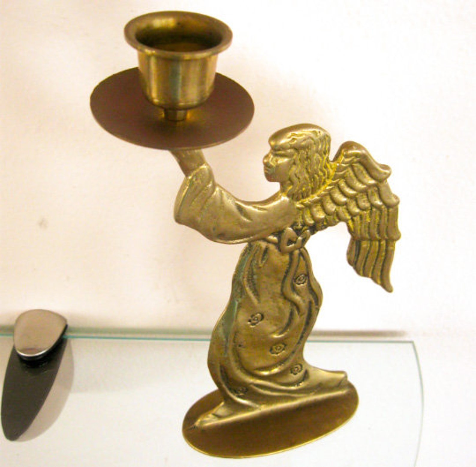 Vintage Brass Angel Candle Holder Metal Winged Angel Figurine Etsy