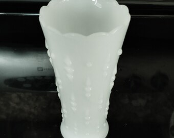 Vintage Milk Glass Vase Tear Drop and Pearl Pattern Wedding Vase  1960s ONE Only