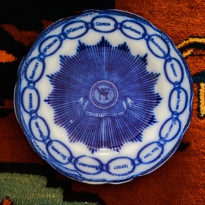 Vintage Flow Blue Chain of States Plate: Martha Washington, 1907