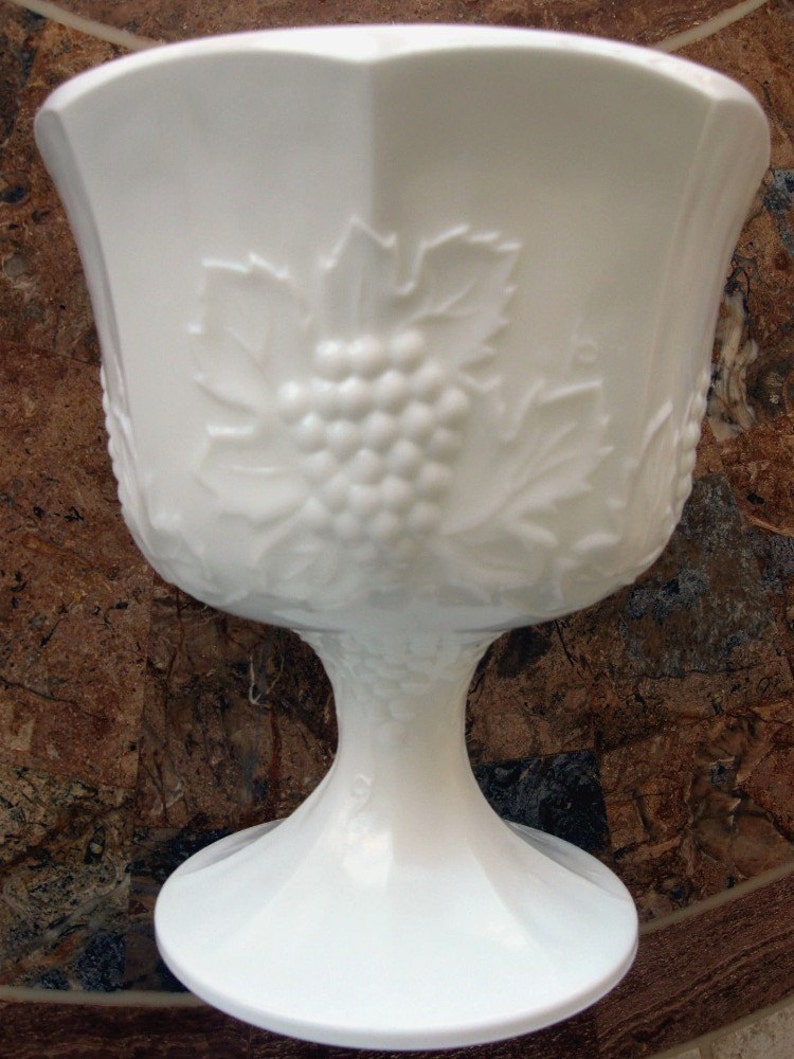 Milk Glass Compote Pedestal Base Grape and Leaf Pattern Etsy