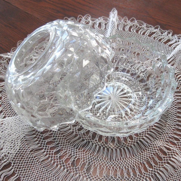 Vintage Candle Holder Crystal Glass  Votive Fairy Lamp  Cubist Two Piece Homco 1960s