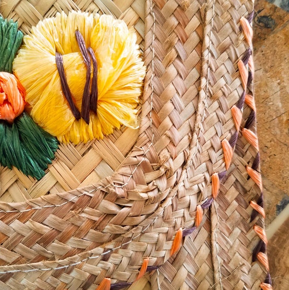 Vintage Retro  Straw Clutch Bag Floral Purse Wove… - image 4
