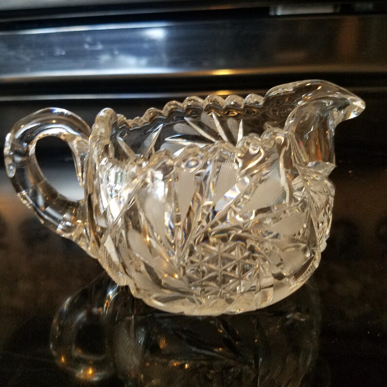 Vintage Cut Glass Creamer Sugar Set American Brilliant Cut Etsy