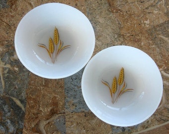 Vintage Milk Glass Custard Cup Sauce Dish Fire King Wheat Gold Yellow Gray