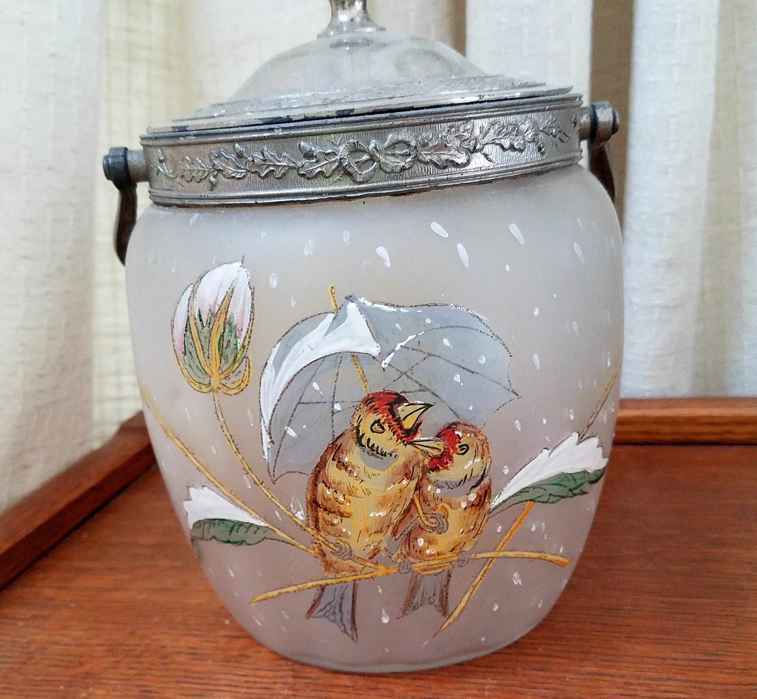 Vintage Bristol Glass Biscuit Jar Enameled Bird Design Etsy.de