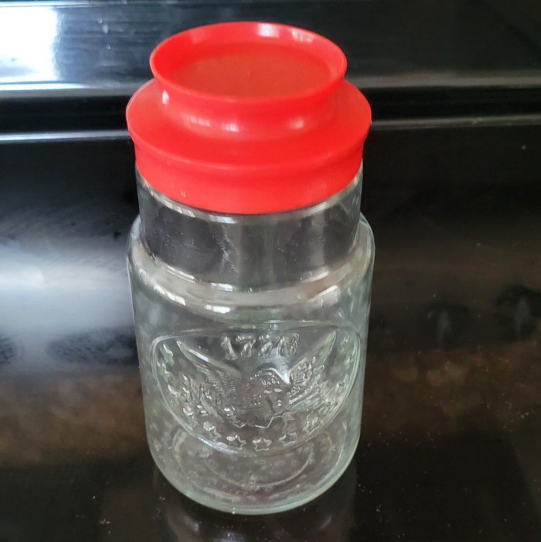 Vintage Glass Jar 1776 Bicentennial Glass Storage Anchor Hocking Red